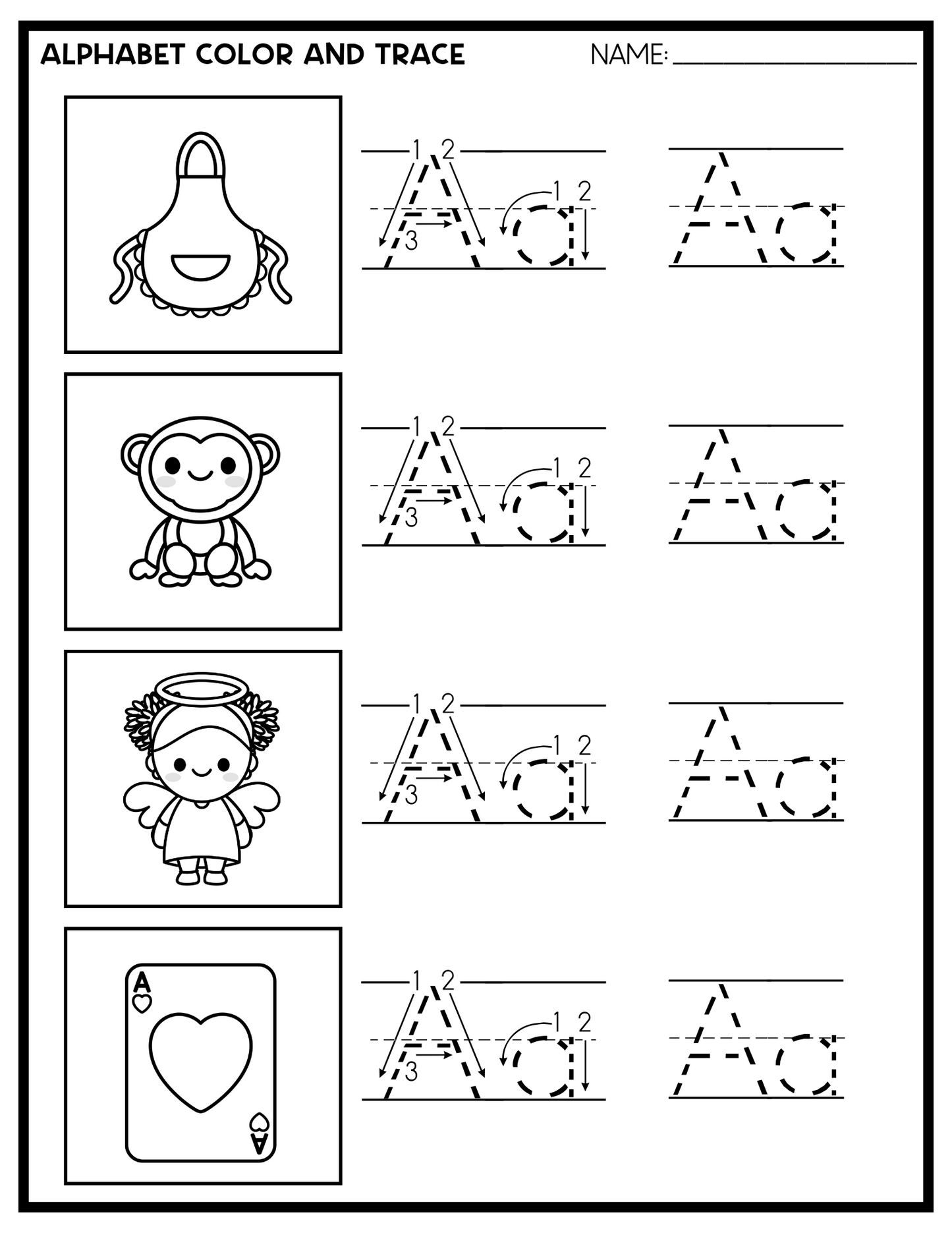 Alphabet Printable Color and Trace Limited PLR Set 2