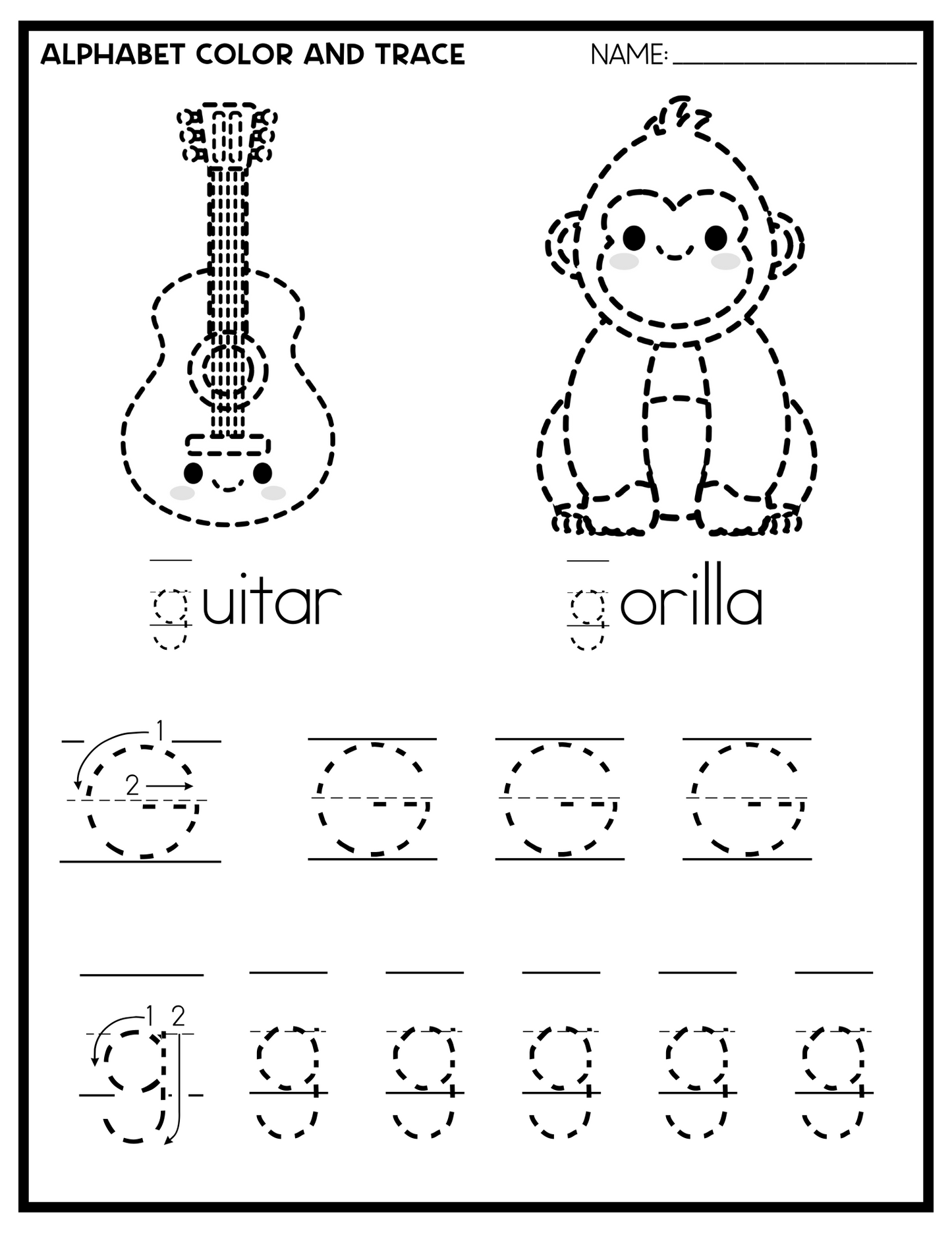 Alphabet Printable Color and Trace Limited PLR