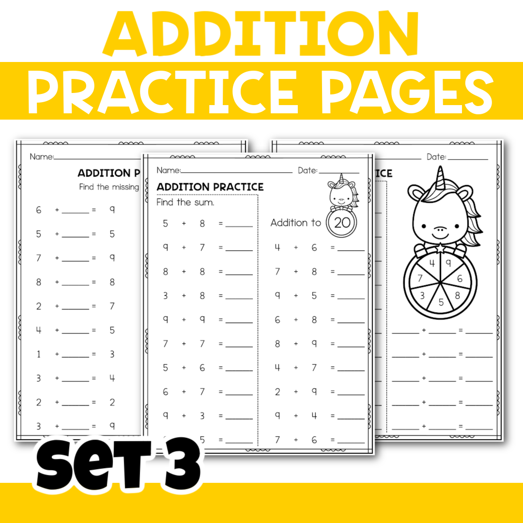 Math Addition Practice Pages