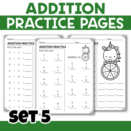 Math Addition Practice Pages