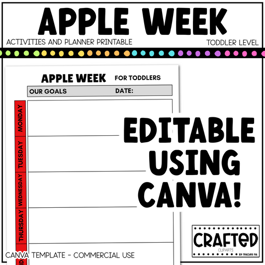 Editable Apple Week Activities and Planner Toddler Canva Template 2-4yo Summer