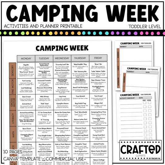 Editable Camping Week Activities and Planner Toddler Canva Template 2-4yo Summer