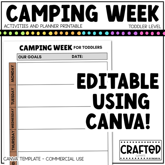 Editable Camping Week Activities and Planner Toddler Canva Template 2-4yo Summer