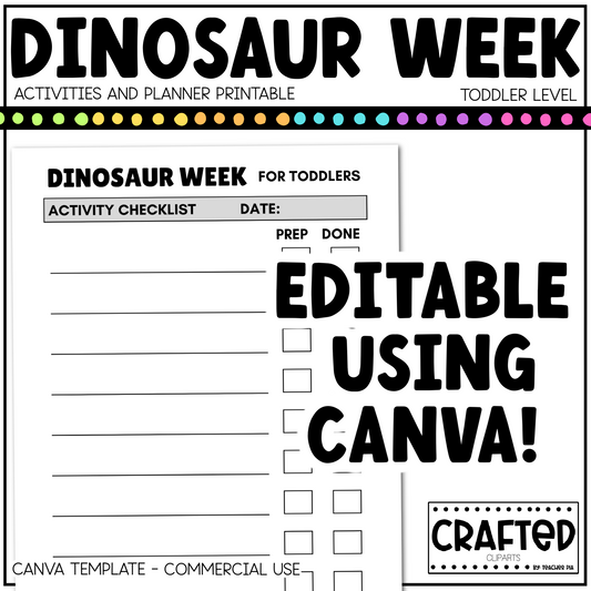 Editable Dinosaur Week Activities and Planner Toddler Canva Template 2-4yo