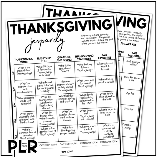 Thanksgiving Jeopardy Game Limited PLR