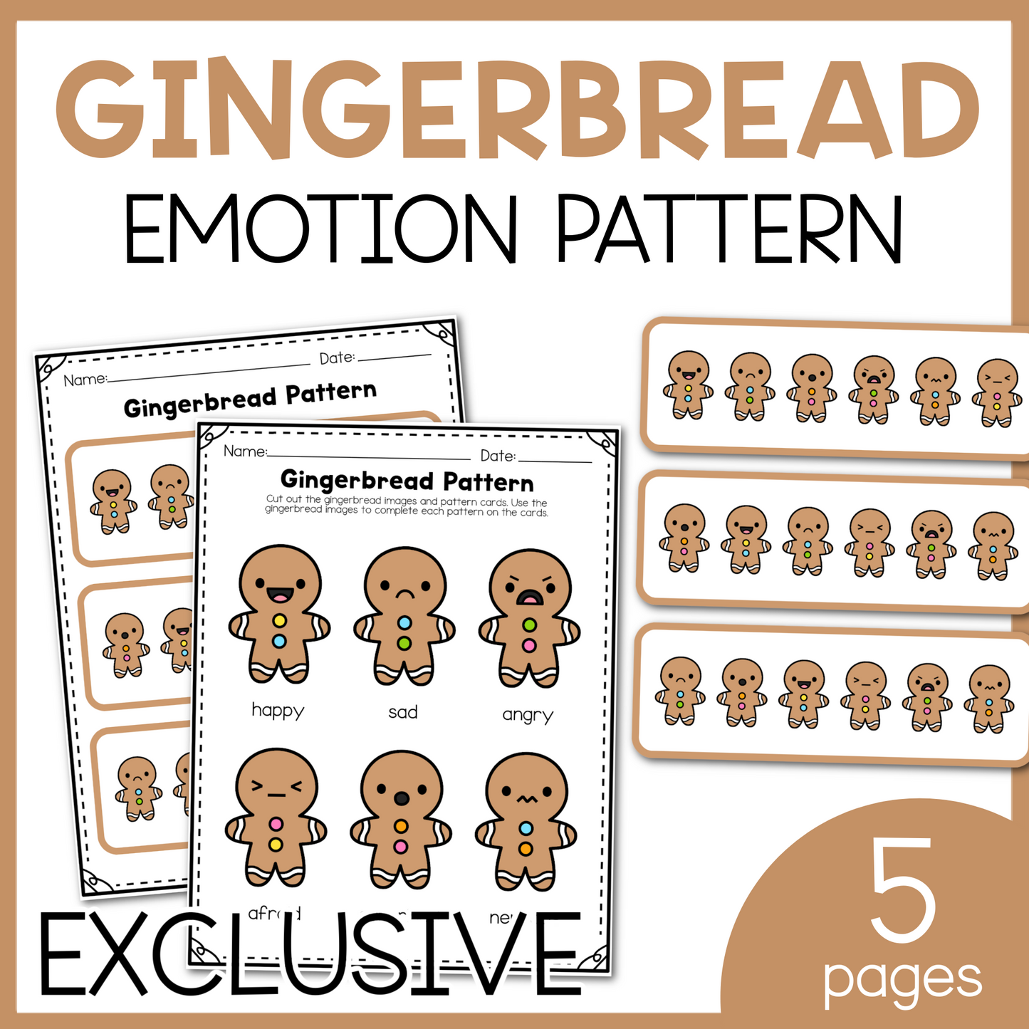 Exclusive Gingerbread Emotion Pattern Activity Cards
