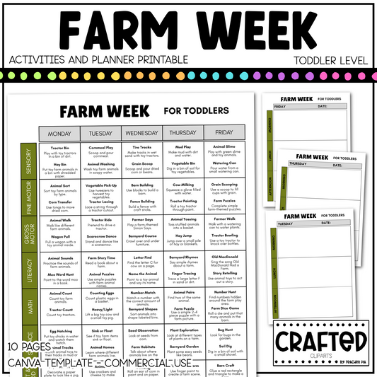 Editable Farm Week Activities and Planner Toddler Canva Template 2-4yo Summer