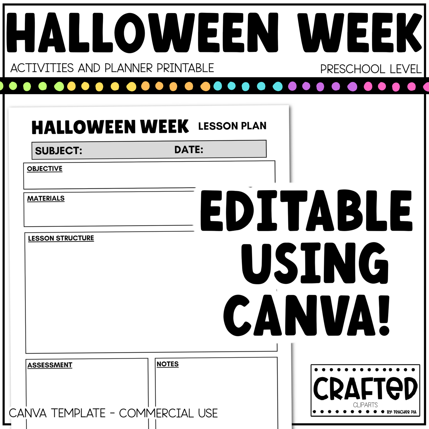 Editable Halloween Week Activities and Planner Preschool Canva Template