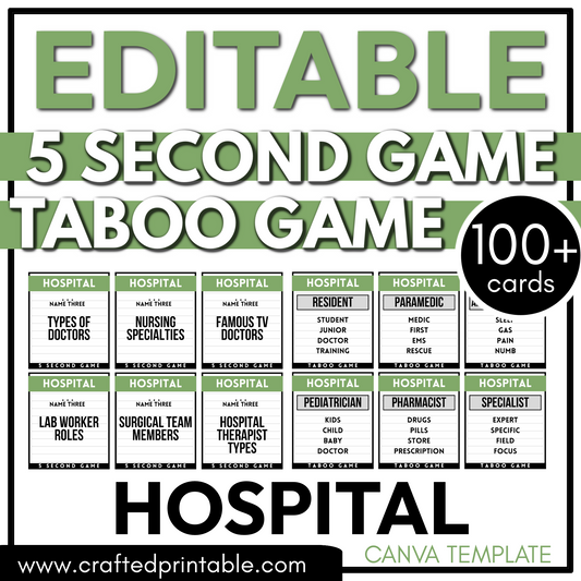 Editable Hospital Theme PLR Party Game 5 Second Game & Taboo Forbidden Word Game