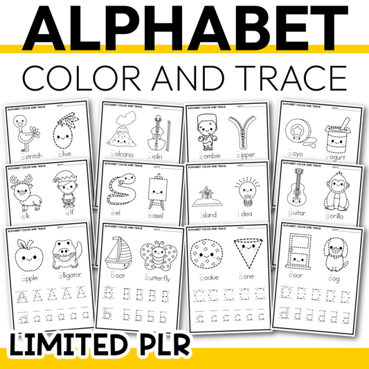 Alphabet Printable Color and Trace Limited PLR