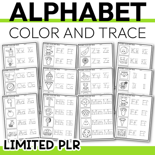 Alphabet Printable Color and Trace Limited PLR Set 2