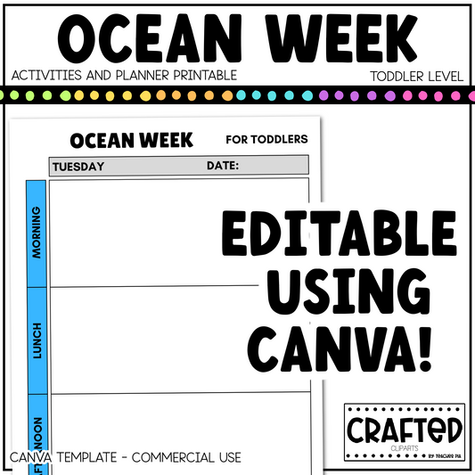 Editable Ocean Week Play Activities and Planner Toddler Canva Template 2-4yo