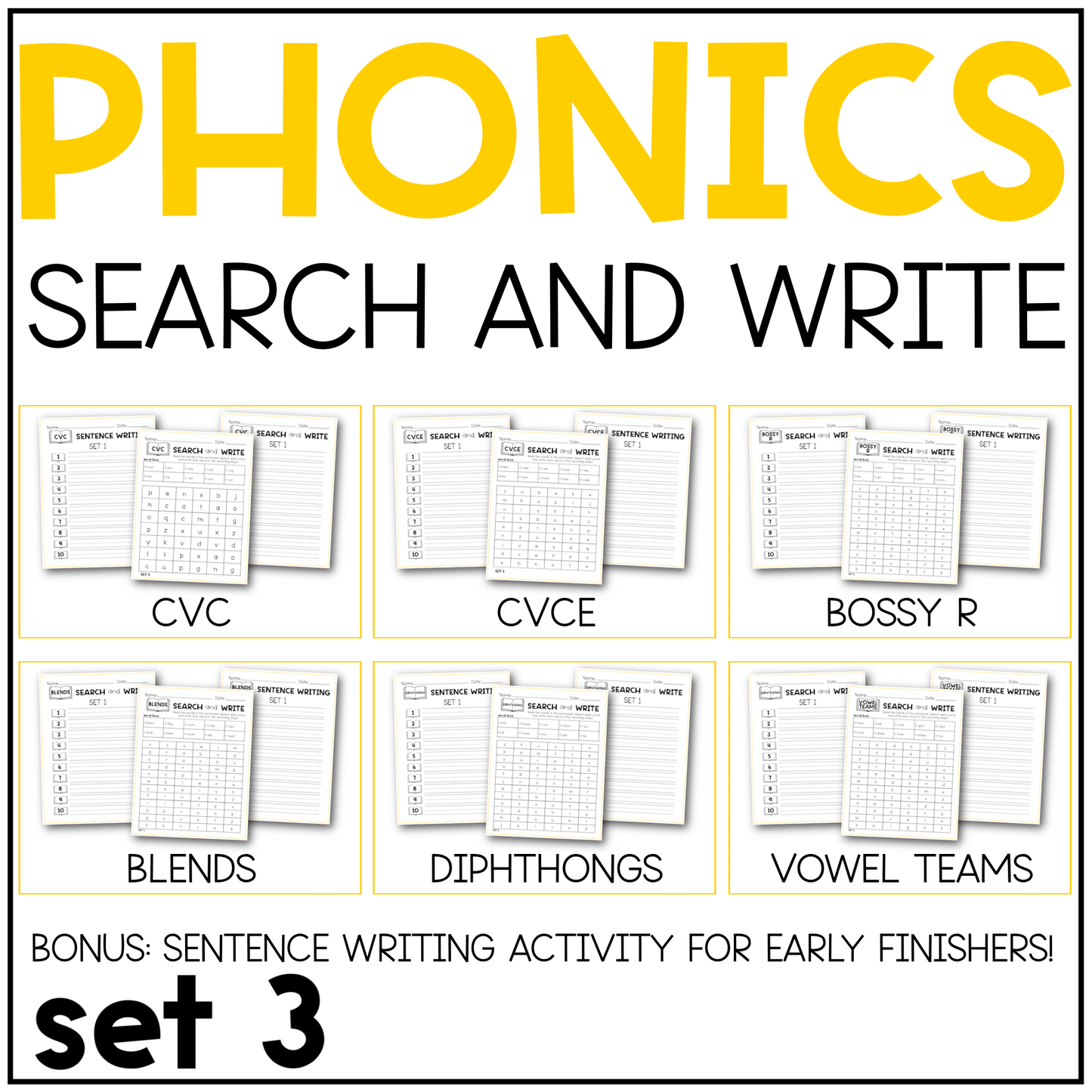 Phonics Search and Write Bundle Commercial Use