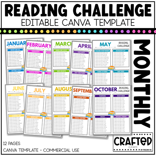 EDITABLE Reading Challenge For Kids Canva Template Commercial Use