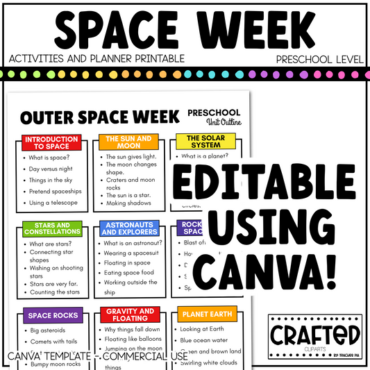 Editable Outer Space Week Activities and Planner Preschool Canva Template