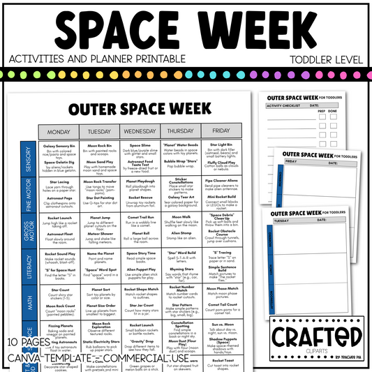 Editable Outer Space Week Activities and Planner Toddler Canva Template 2-4 Sped