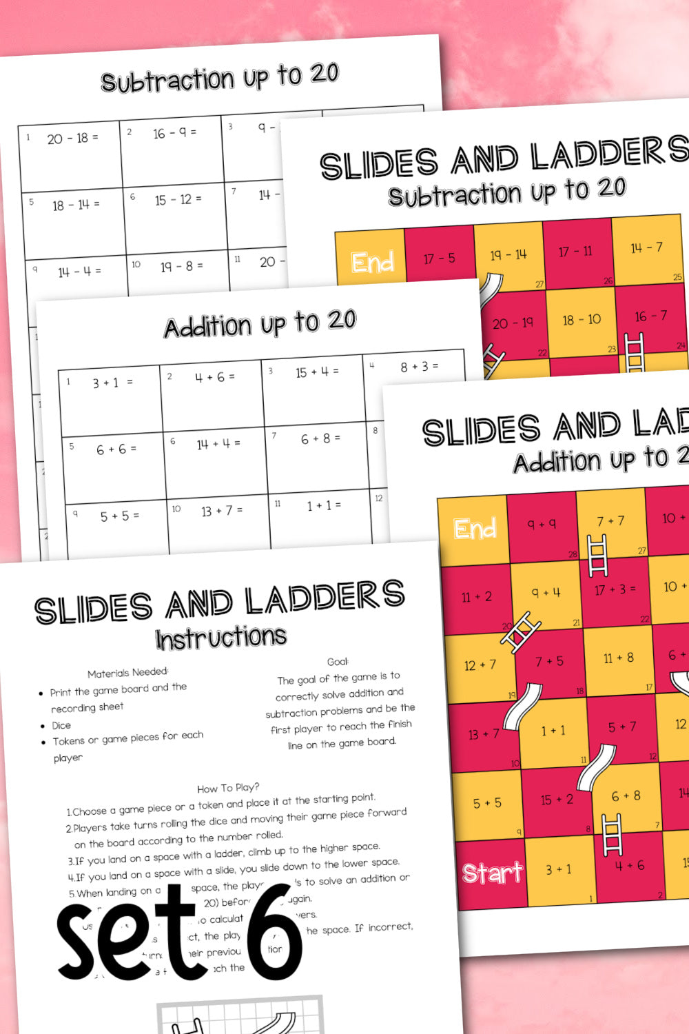 Slides and Ladders Addition and Subtraction up to 20