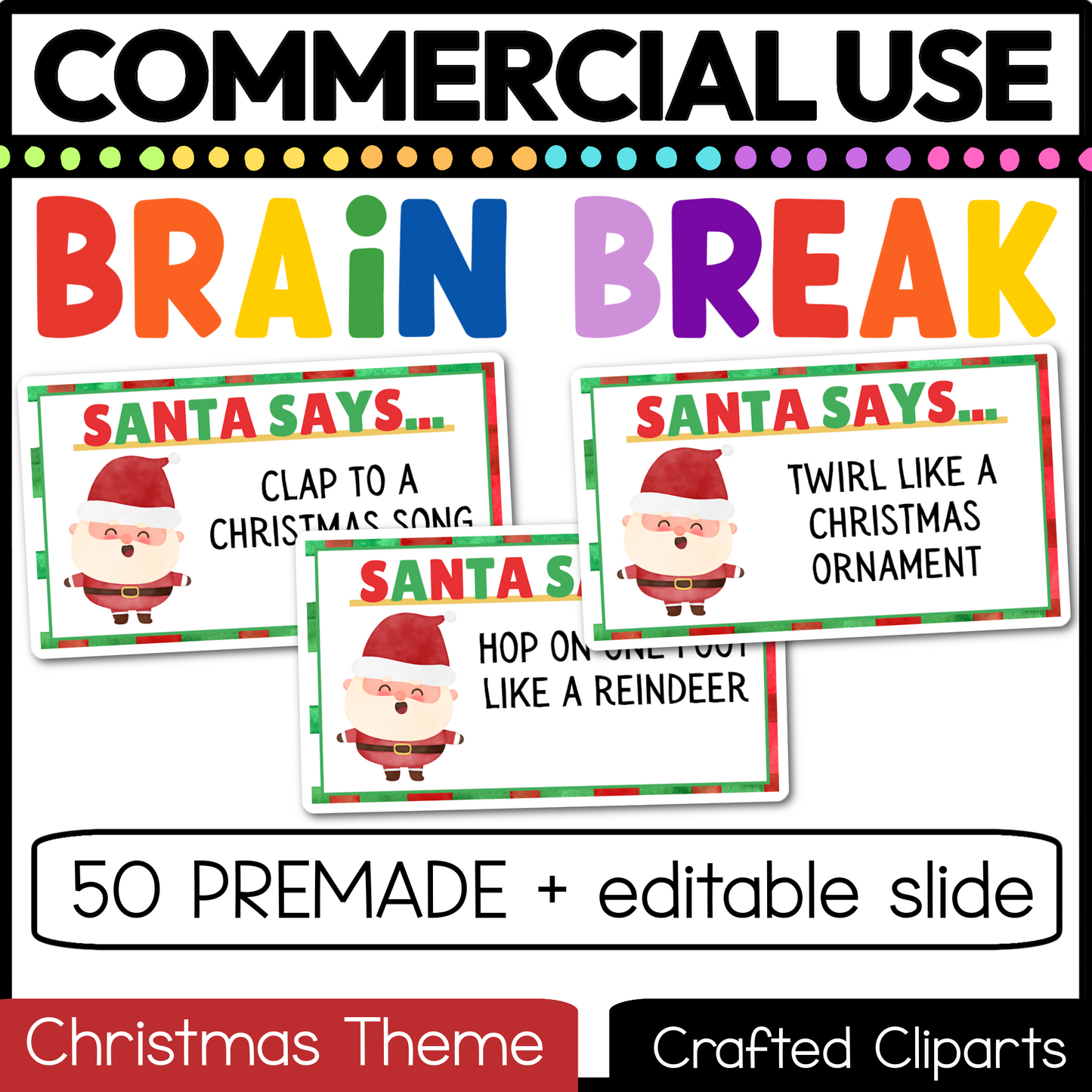Editable Christmas Santa Says Virtual Brain Break Game Canva Template Slides