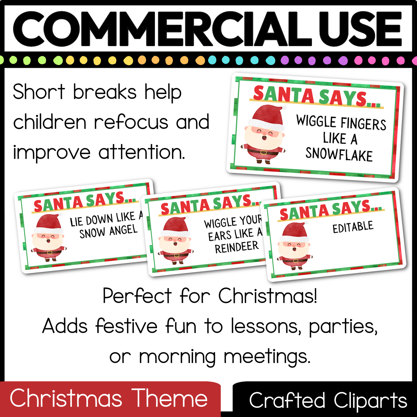 Editable Christmas Santa Says Virtual Brain Break Game Canva Template Slides