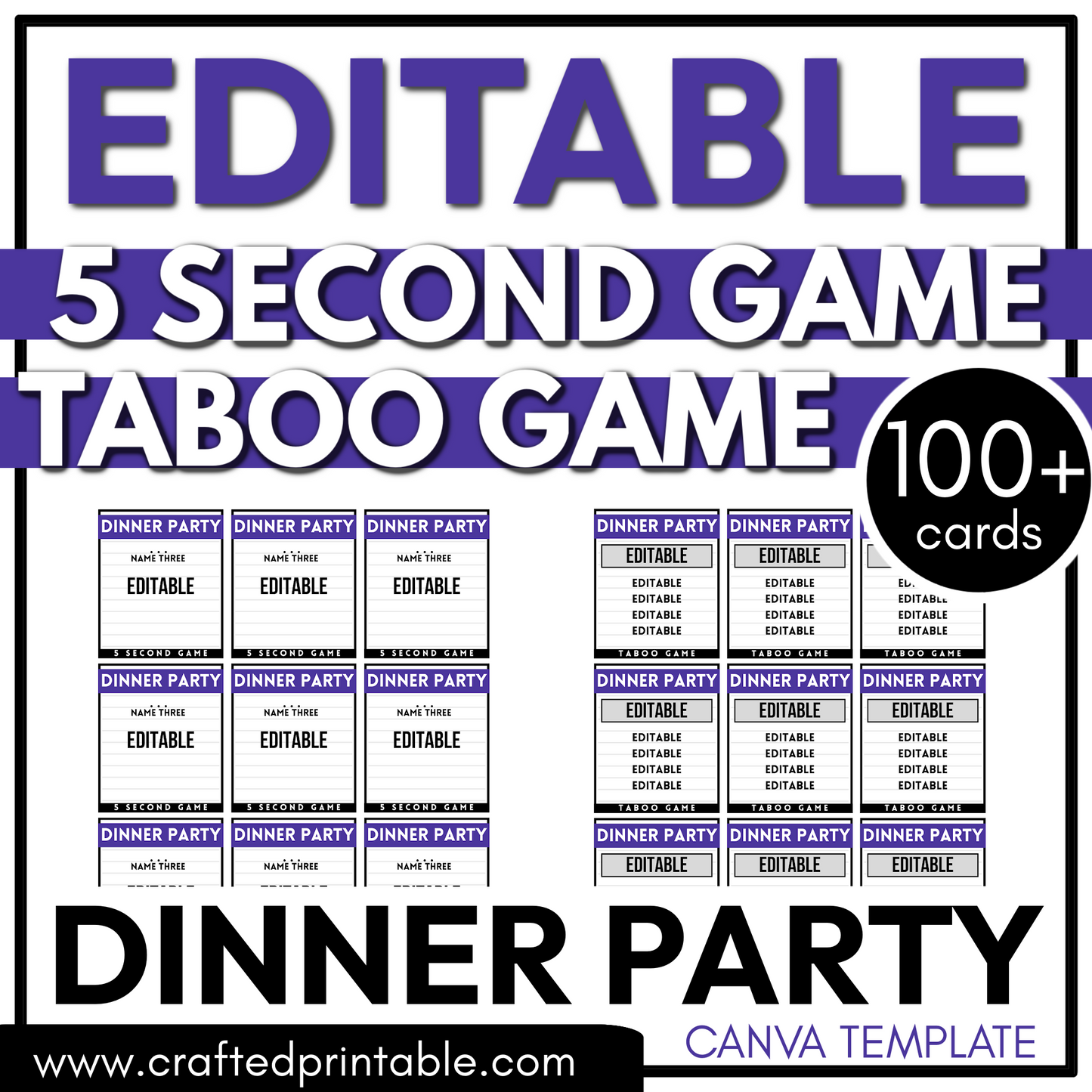 Editable Dinner Party Theme PLR Party Game 5 Second Game & Forbidden Word Game