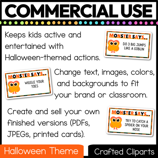 Editable Halloween Monster Says Virtual Brain Break Game Canva Template Slides
