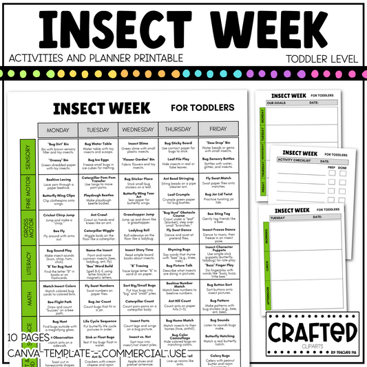 Editable Insect Week Activities and Planner Toddler Canva Template 2-4yo