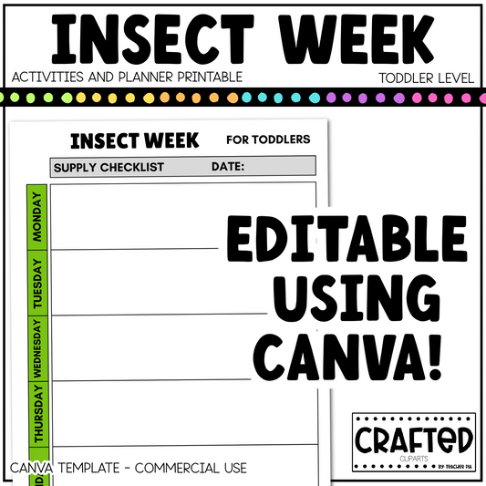 Editable Insect Week Activities and Planner Toddler Canva Template 2-4yo