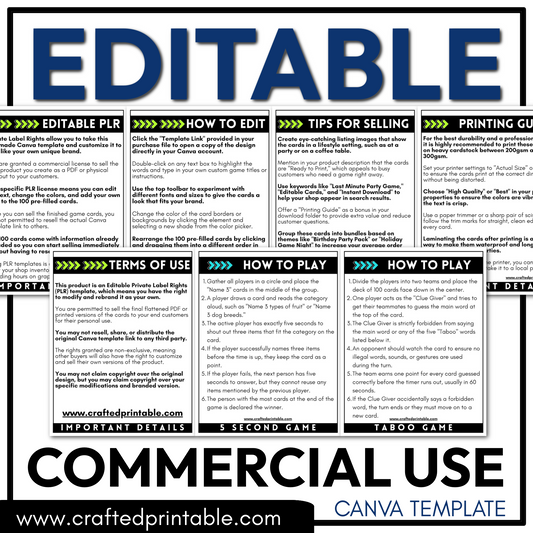 Editable Office Theme PLR Party Game 5 Second Game & Taboo Forbidden Word Game Commercial Use