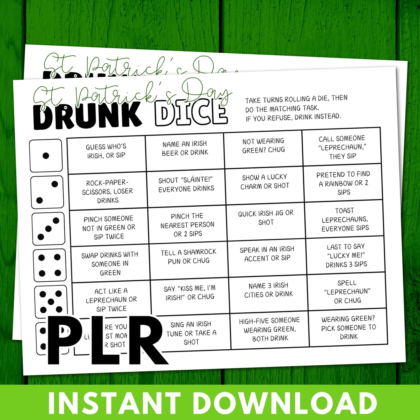 St. Patrick's Day Drunk Dice Game Limited PLR