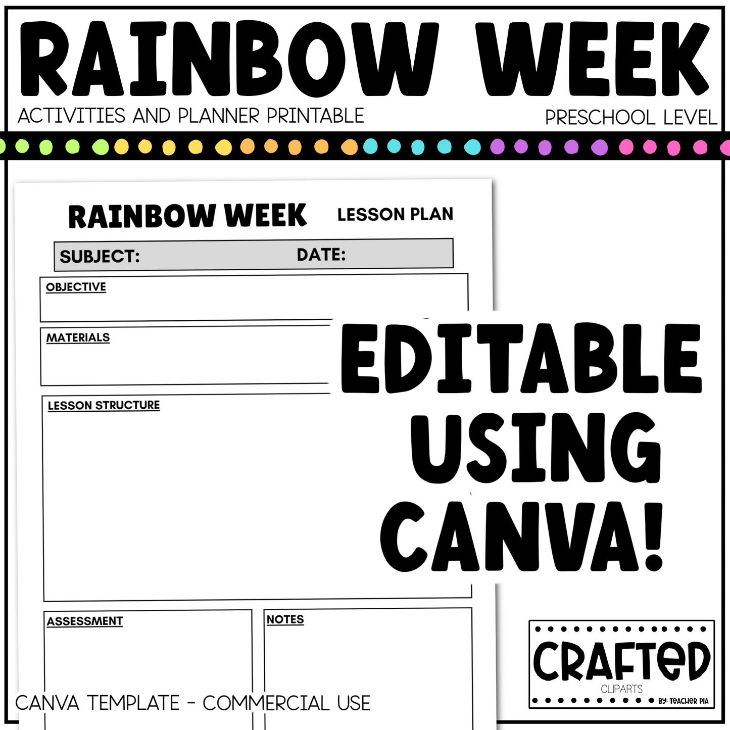 Editable Rainbow Week Activities and Planner Preschool Canva Template