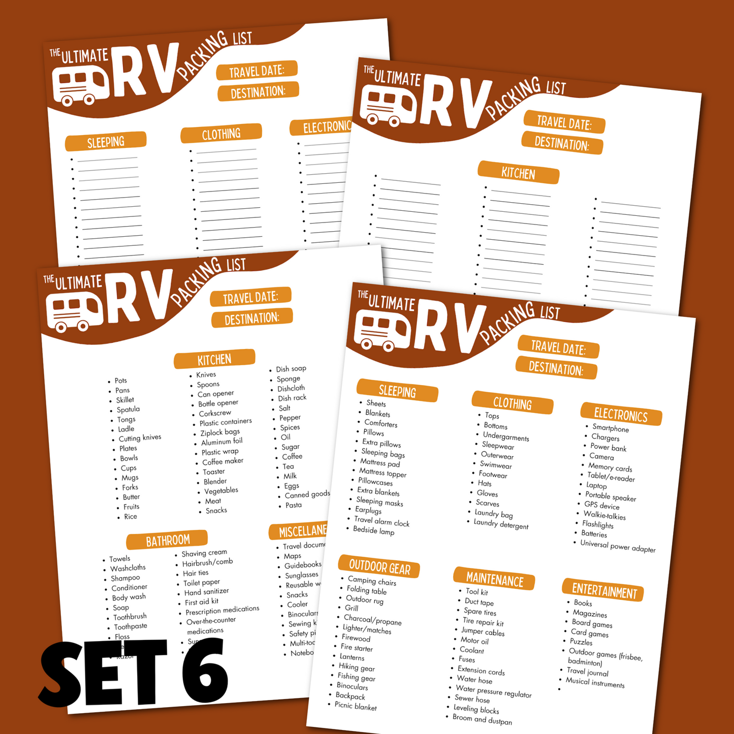 RV Packing List Commercial Use