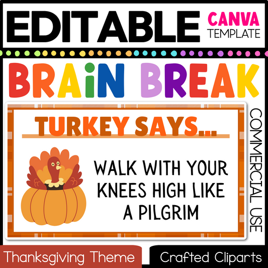 Editable Thanksgiving Turkey Says Virtual Brain Break Game Canva Template Slides