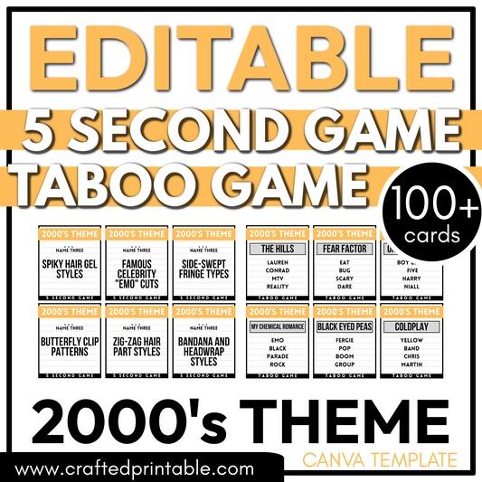 Editable 2000's Party Theme PLR Party Game 5 Second Game & Forbidden Word Game