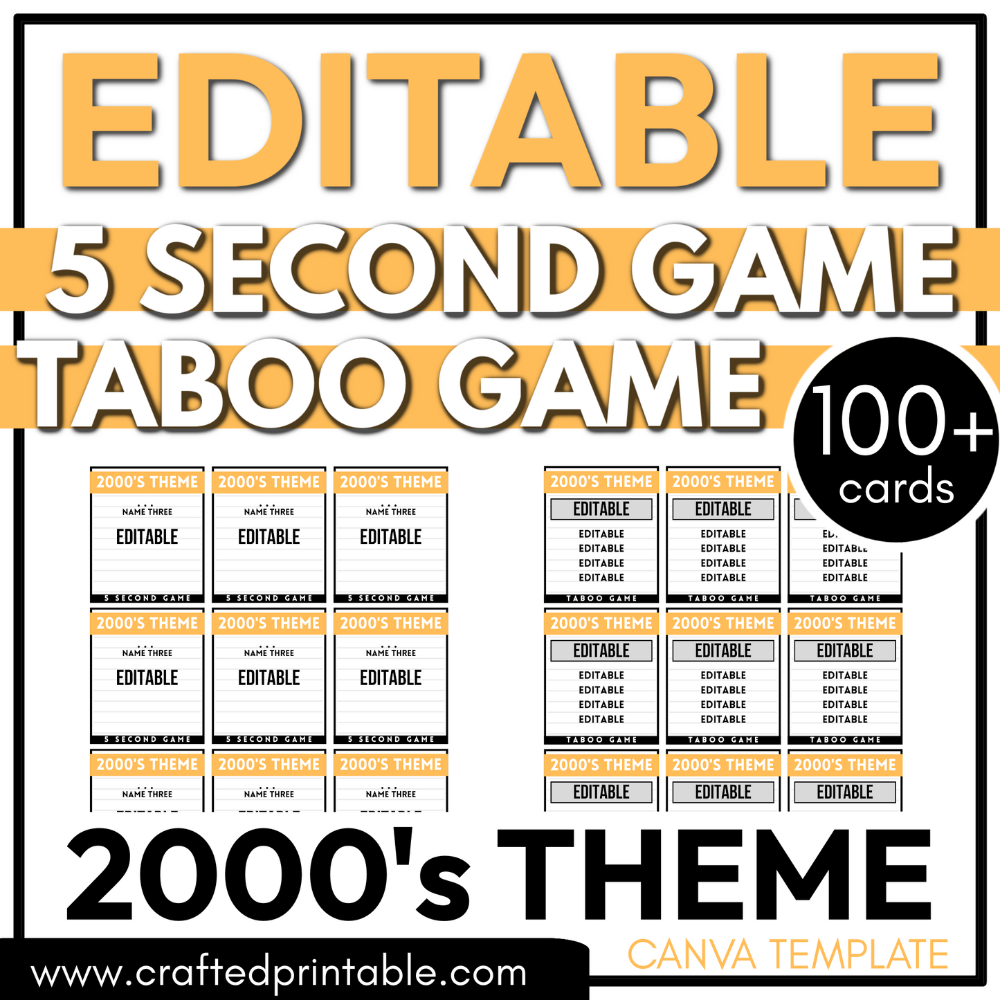 Editable 2000's Party Theme PLR Party Game 5 Second Game & Forbidden Word Game