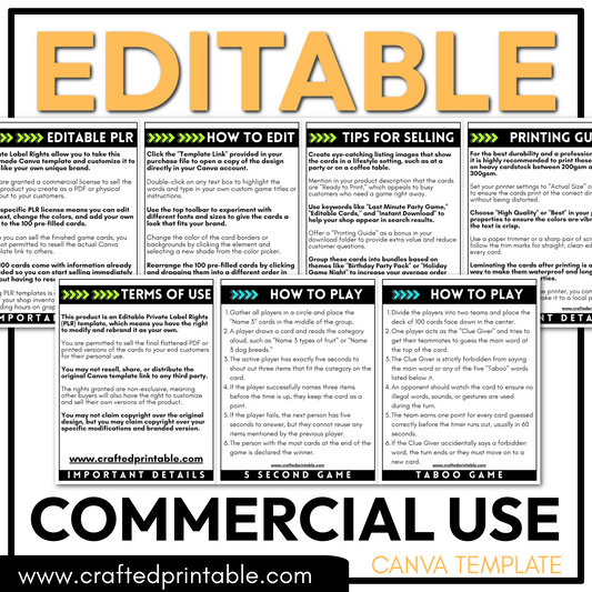 Editable 2000's Party Theme PLR Party Game 5 Second Game & Forbidden Word Game