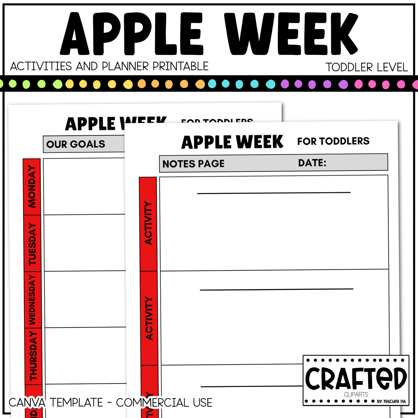 Editable Apple Week Activities and Planner Toddler Canva Template 2-4yo Summer