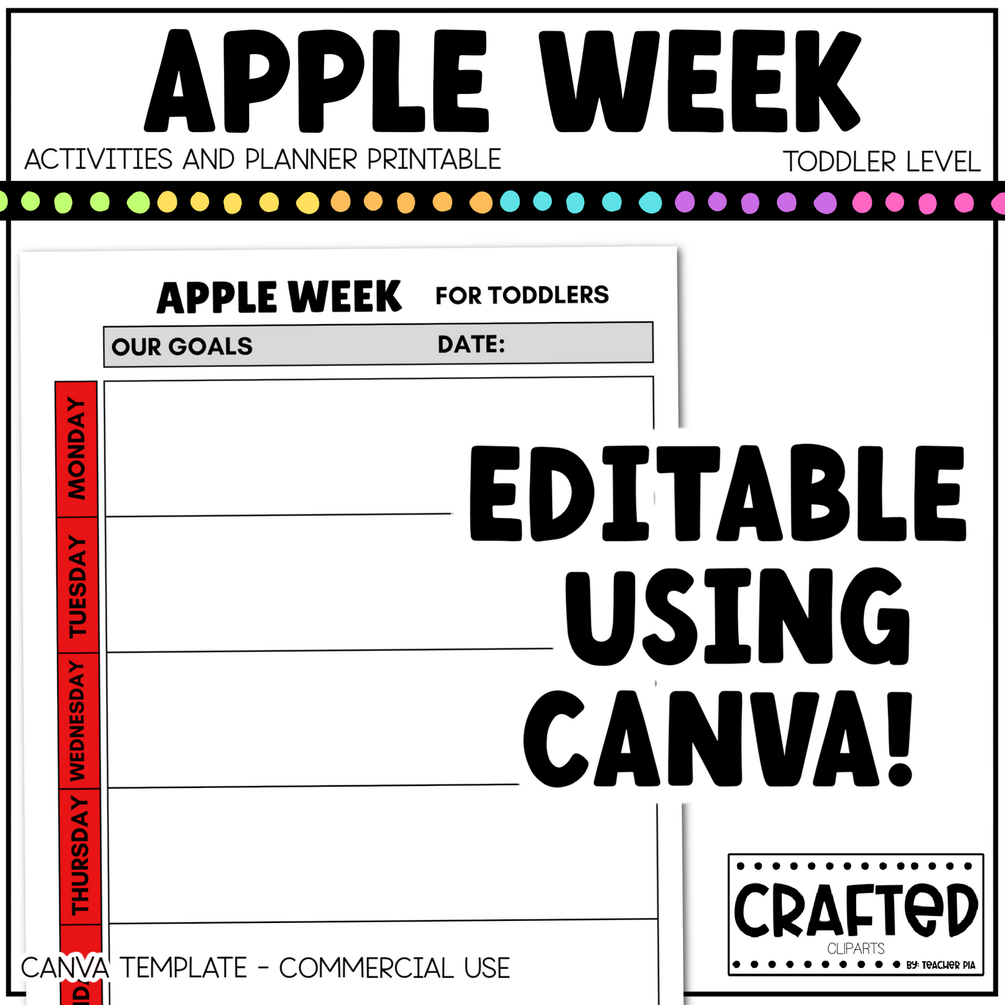 Editable Apple Week Activities and Planner Toddler Canva Template 2-4yo Summer