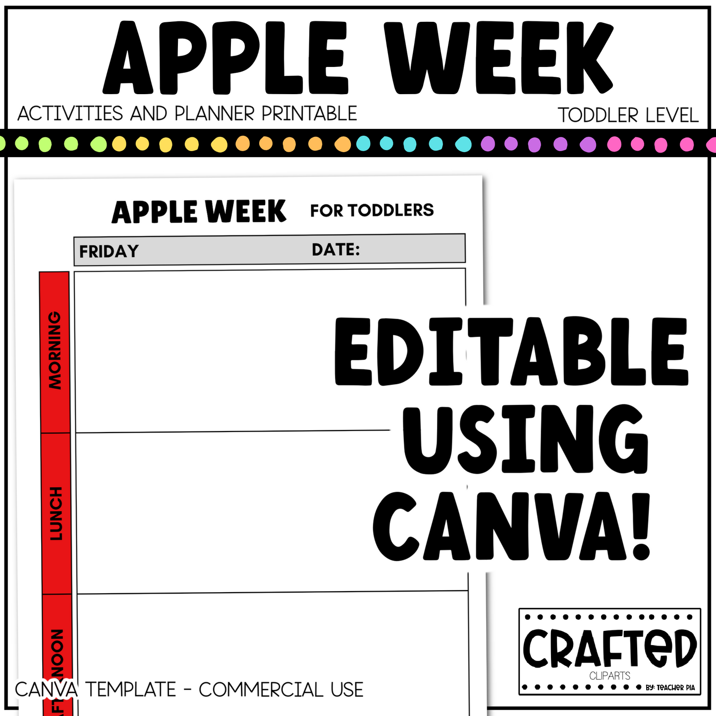 Editable Apple Week Activities and Planner Toddler Canva Template 2-4yo Summer