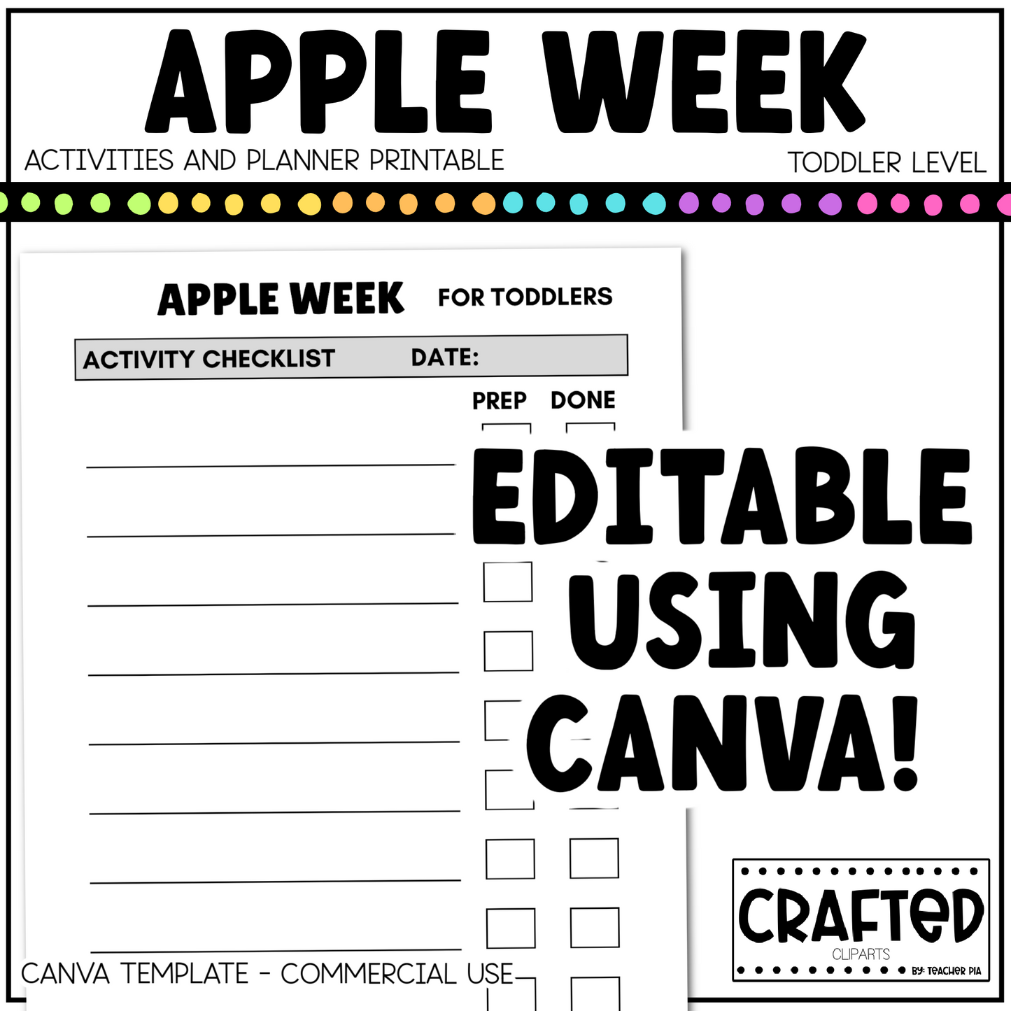 Editable Apple Week Activities and Planner Toddler Canva Template 2-4yo Summer