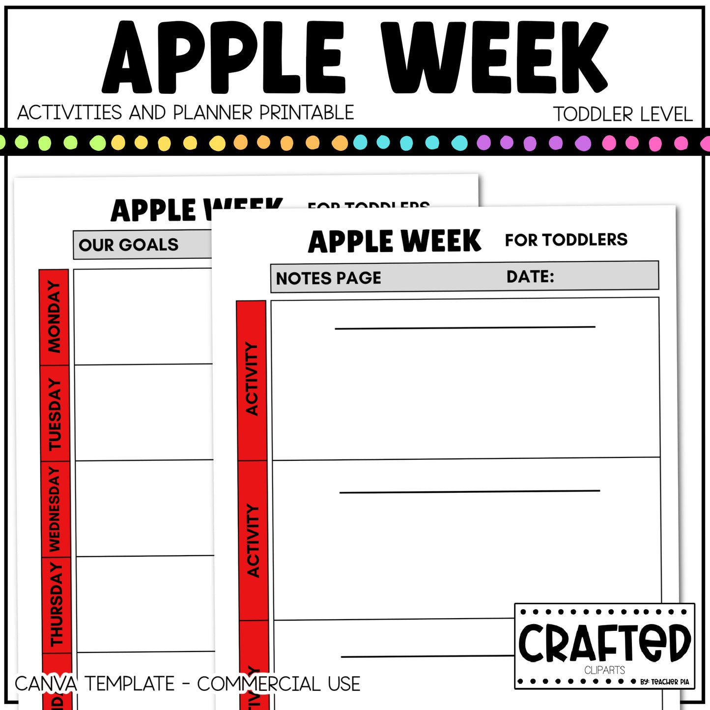 Editable Apple Week Activities and Planner Toddler Canva Template 2-4yo Summer