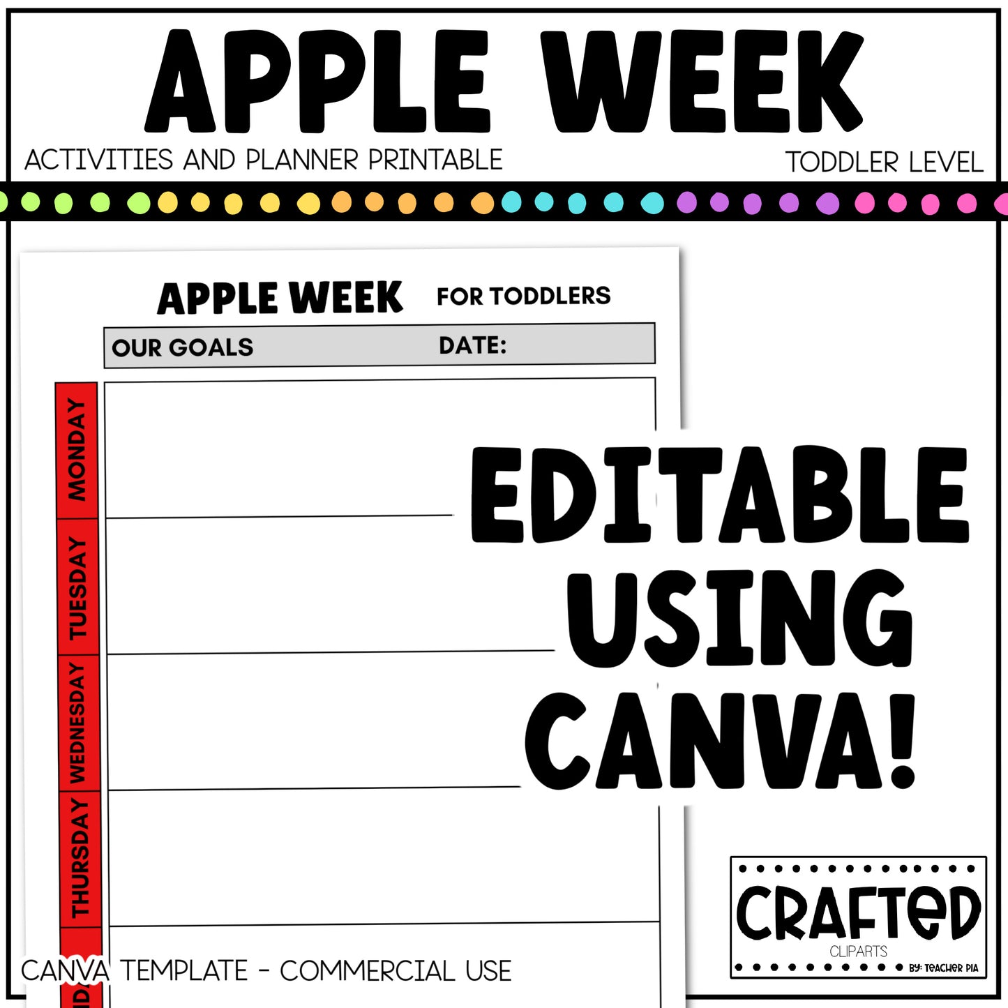 Editable Apple Week Activities and Planner Toddler Canva Template 2-4yo Summer