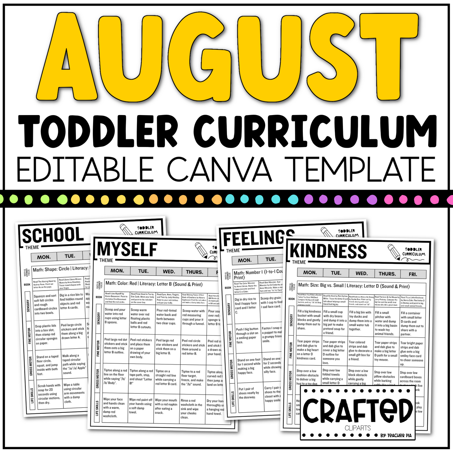 AUGUST Editable Toddler Curriculum Canva Template Daycare Homeschool Tot School