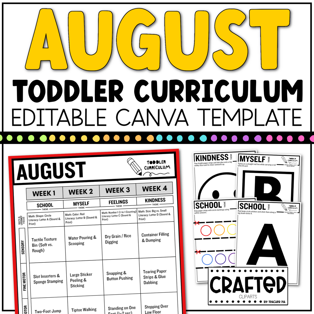AUGUST Editable Toddler Curriculum Canva Template Daycare Homeschool Tot School