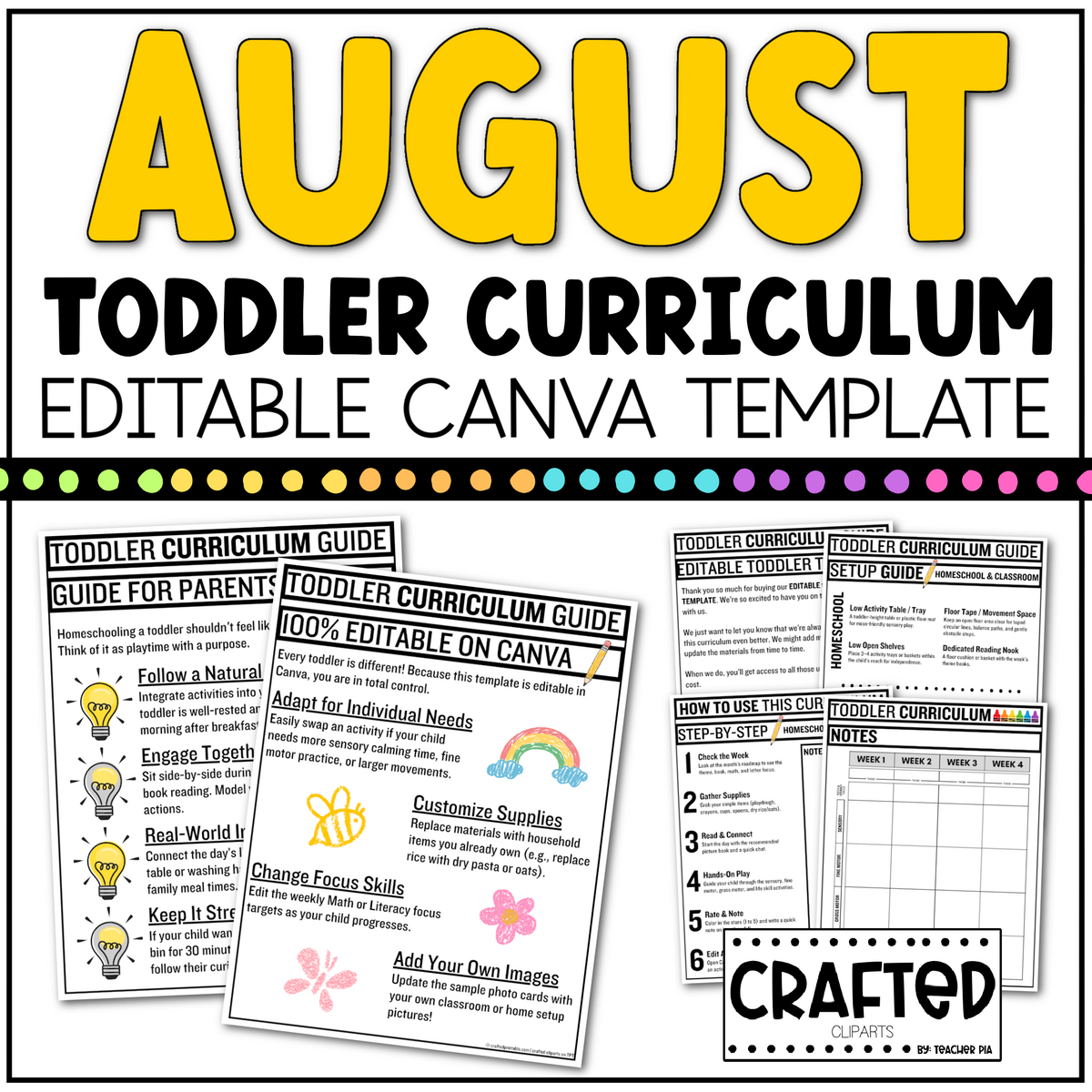 AUGUST Editable Toddler Curriculum Canva Template Daycare Homeschool Tot School