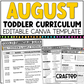 AUGUST Editable Toddler Curriculum Canva Template Daycare Homeschool Tot School