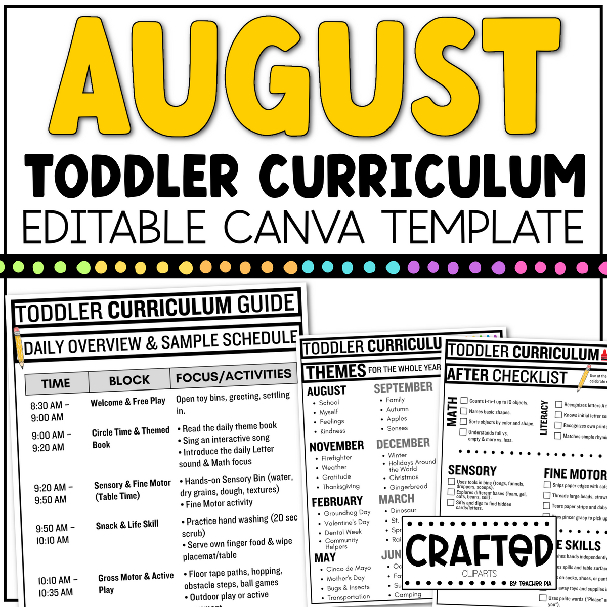AUGUST Editable Toddler Curriculum Canva Template Daycare Homeschool Tot School