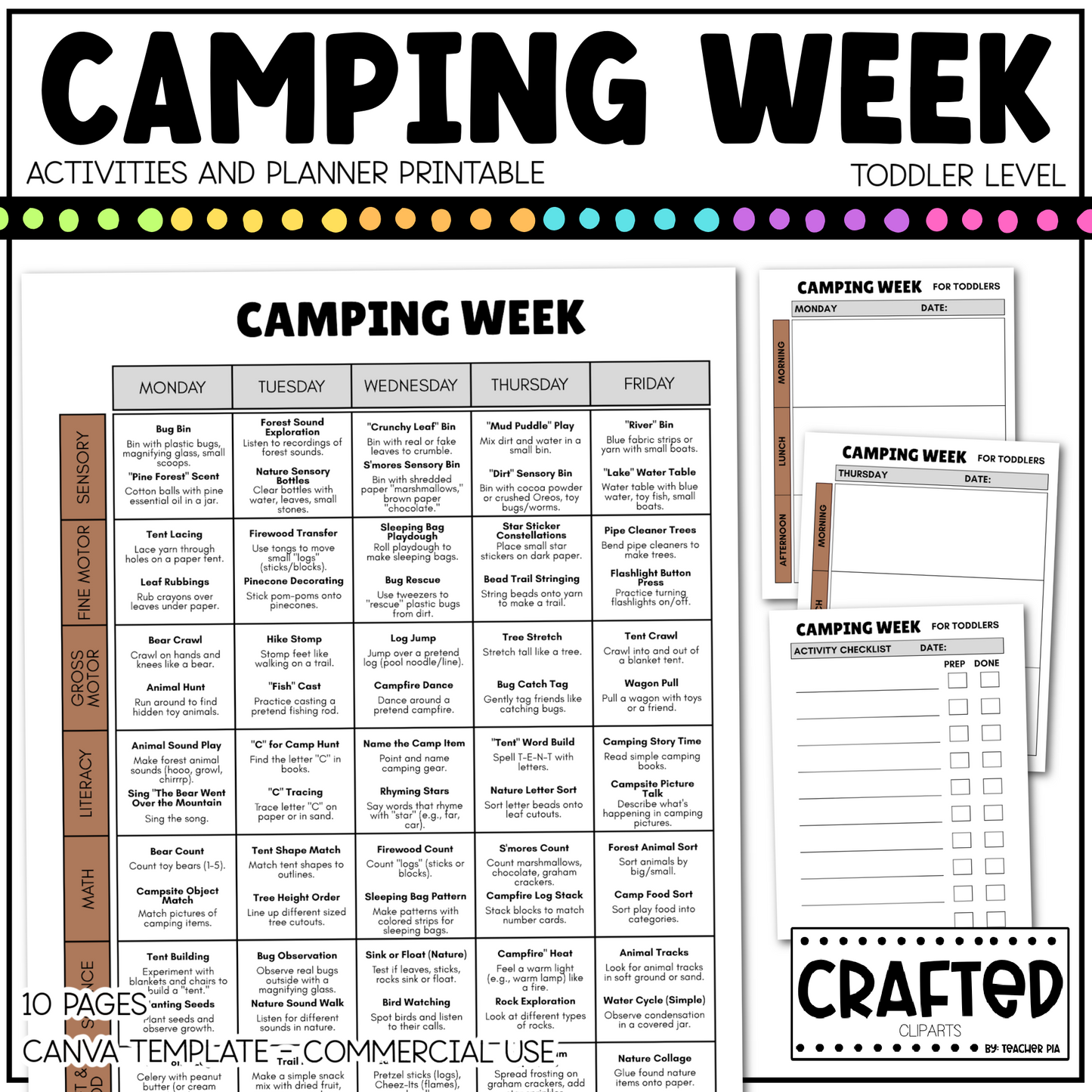 Editable Camping Week Activities and Planner Toddler Canva Template 2-4yo Summer