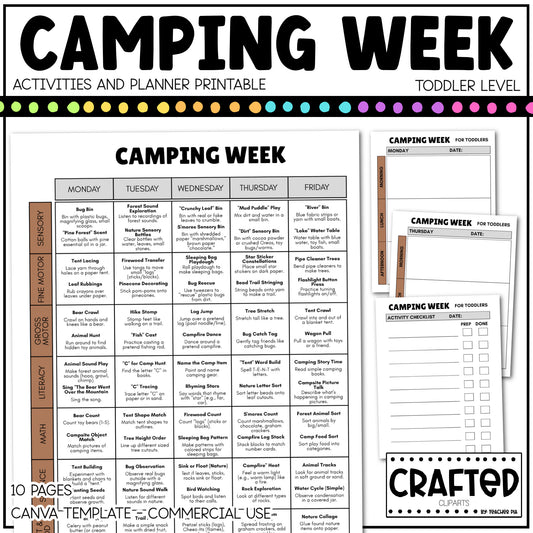 Editable Camping Week Activities and Planner Toddler Canva Template 2-4yo Summer