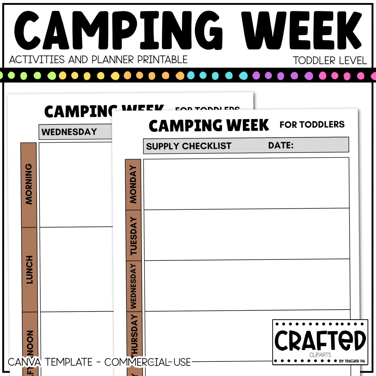 Editable Camping Week Activities and Planner Toddler Canva Template 2-4yo Summer