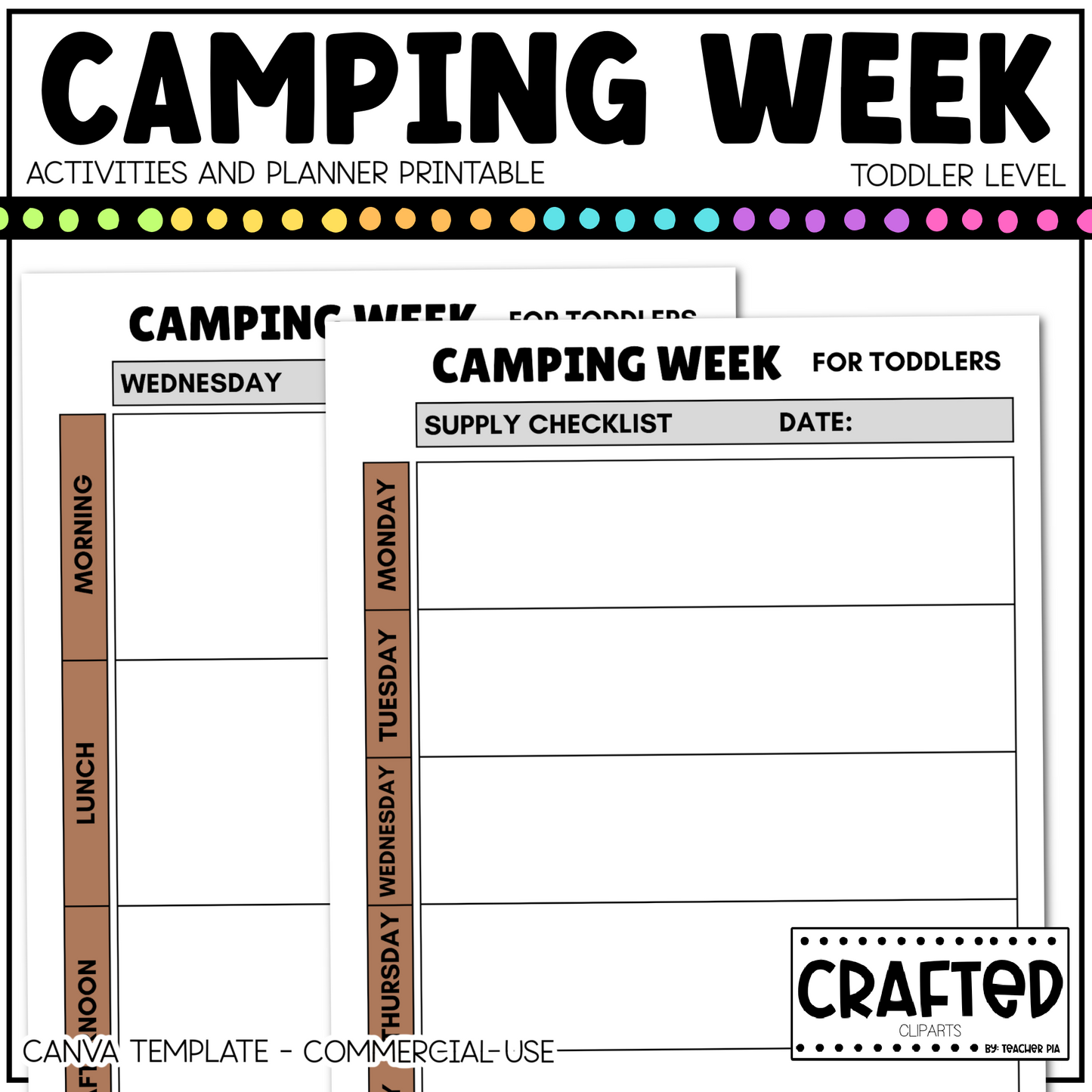 Editable Camping Week Activities and Planner Toddler Canva Template 2-4yo Summer